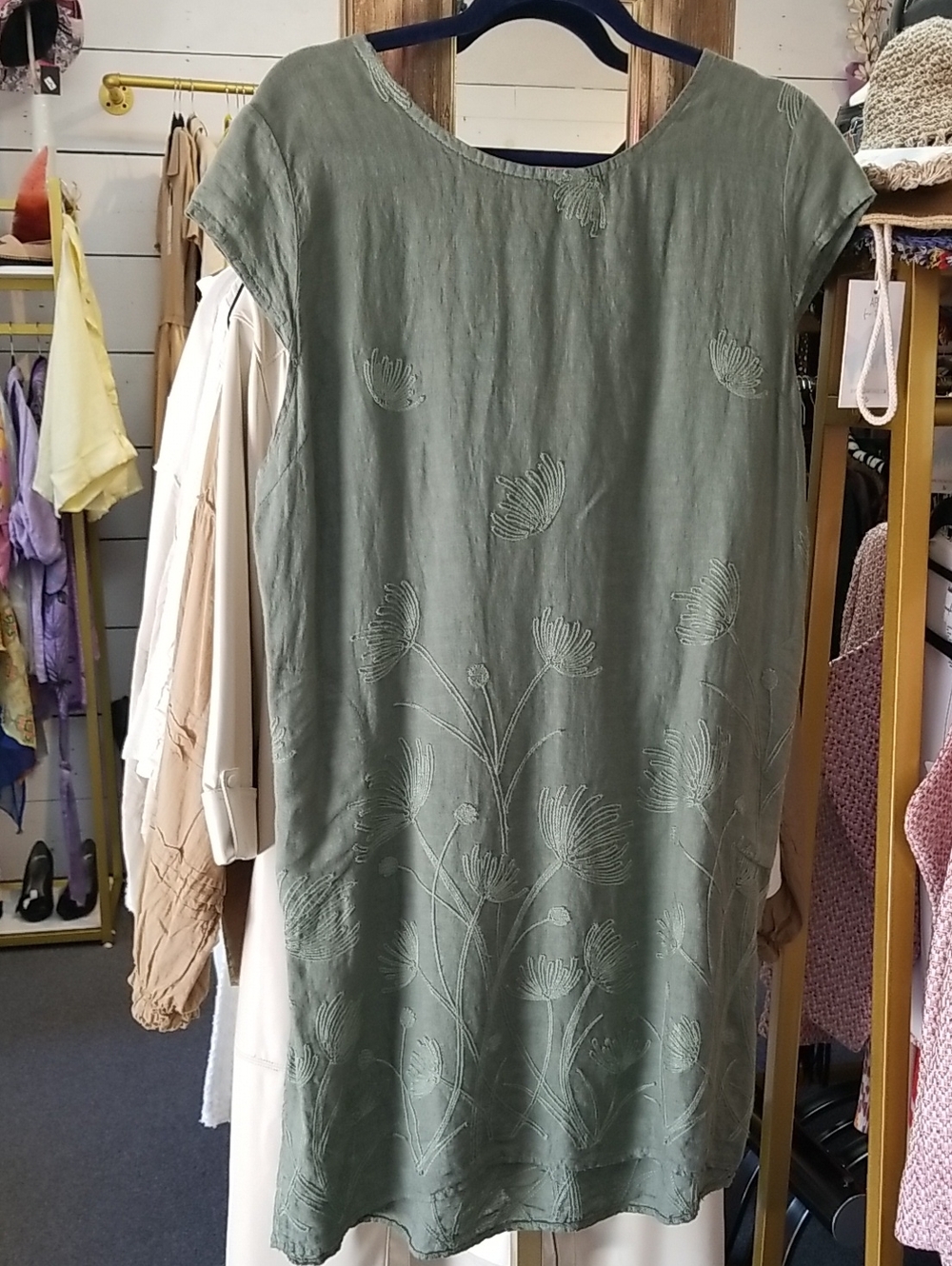 Cherish Sage Green Embroidered Linen Top
